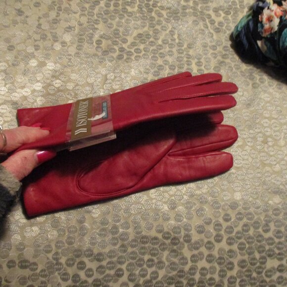 new with tags Isotoner tinsulated lined red leather gloves sz 7 .5 - Picture 2 of 3